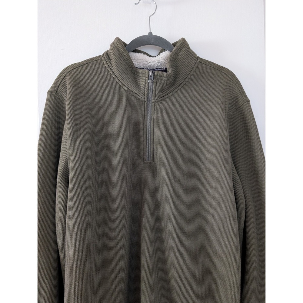 Mens Olive Green Waffle Knit Sherpa Lined Quarter Zip L BC Clothing Heritage